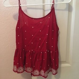 spaghetti strap red and white shirt